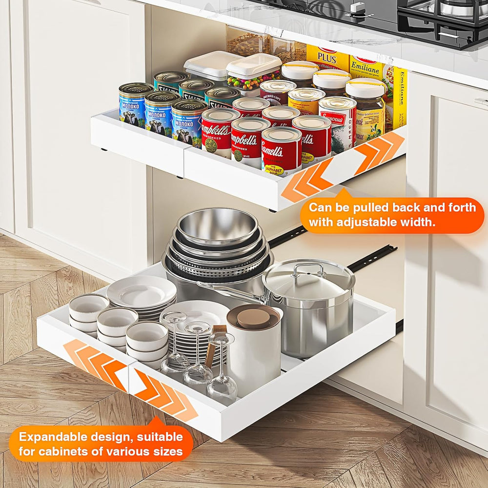 2 Pack Expandable Pull Out Cabinet Organizer,21" Deep,White
