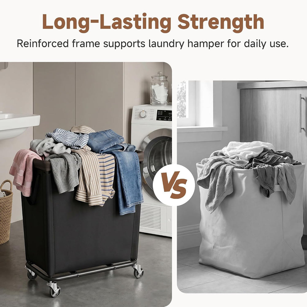 StorageWorks Basic Laundry Hamper with Wheels, 310L Large Black Basket Cart