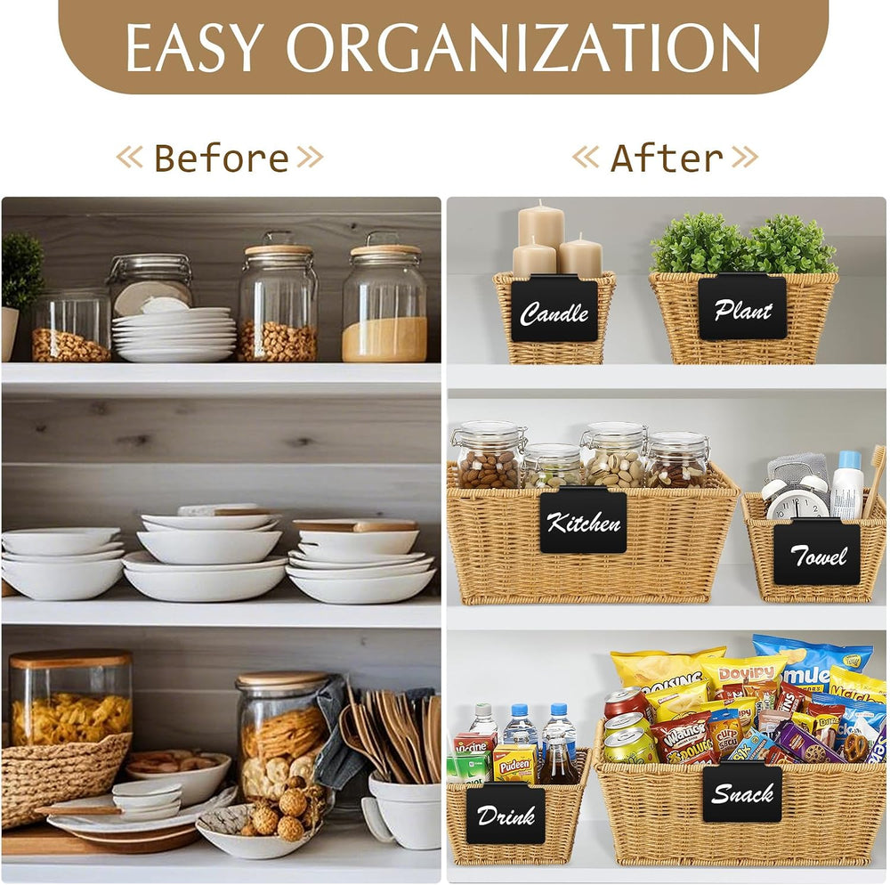 Marsui 6 Pcs Wicker Storage Baskets for Pantry Organization with Labels Handw...