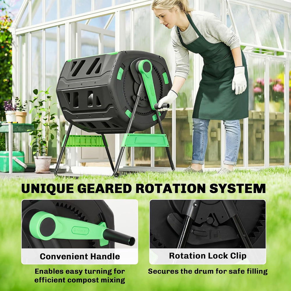 Outsunny Compost Bin Outdoor, 53 Gal Dual Chamber Compost Tumbler, Green