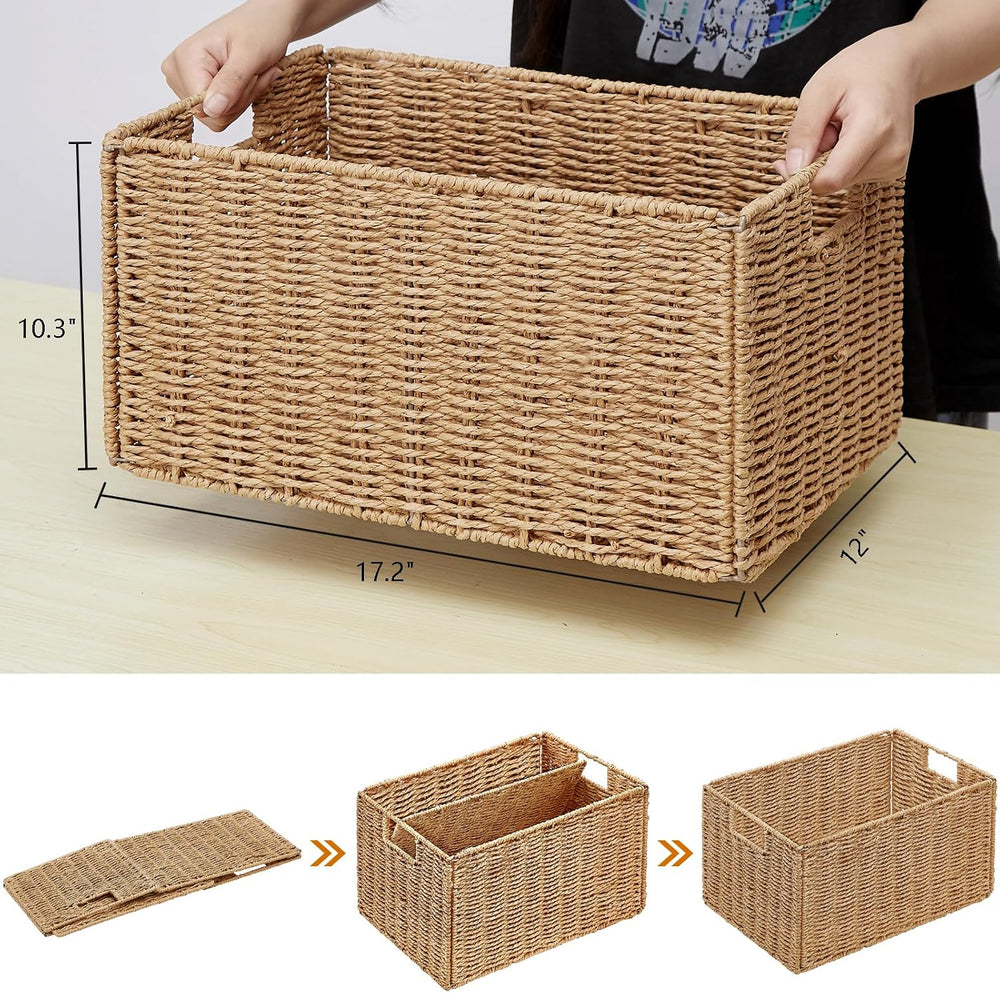 Vagusicc Wicker Storage Basket, Set of 2 Hand-Woven Paper Rope Wicker Basket,...