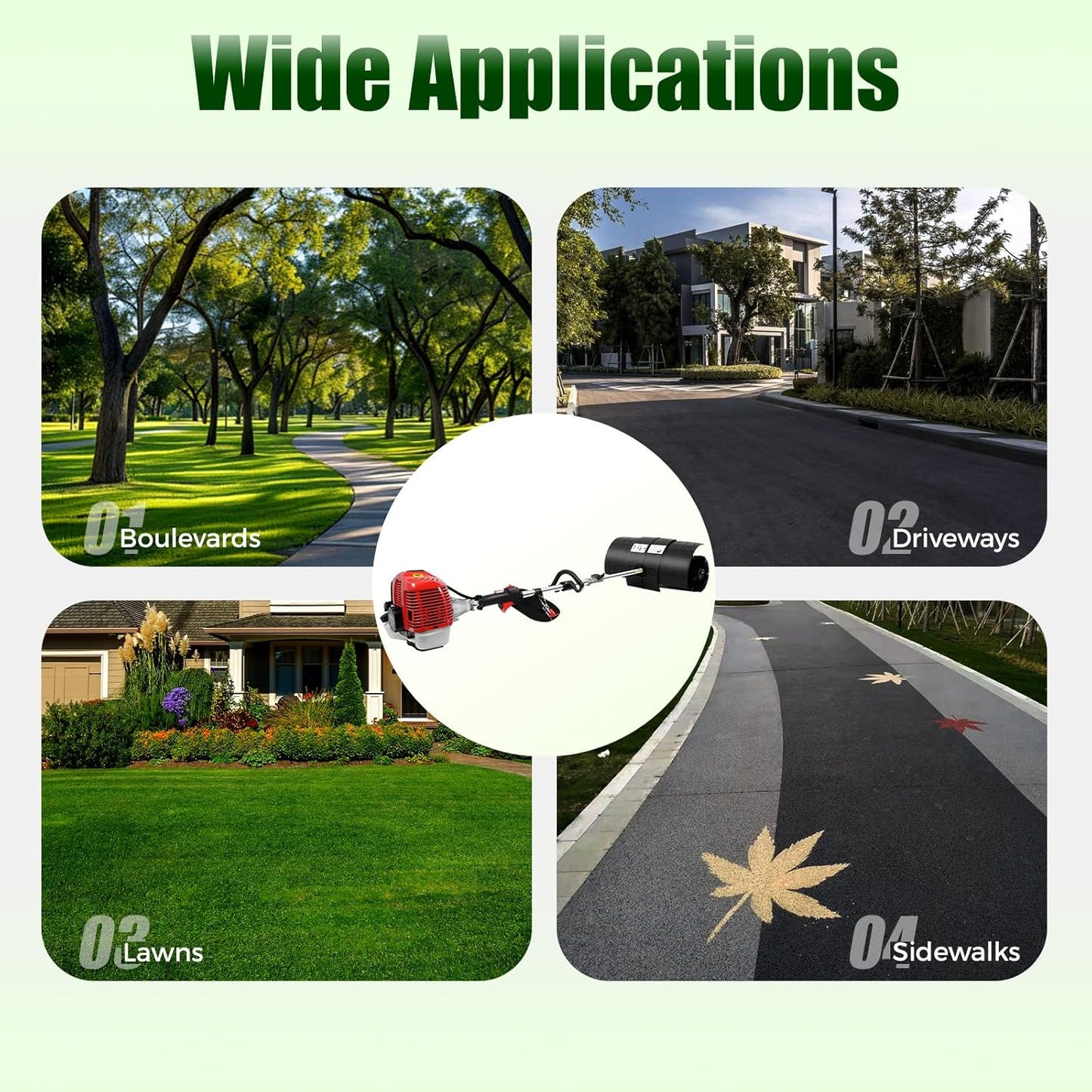 Gas Power Broom Sweeper, 52cc 2.3HP 2 Stroke Handheld Power Broom Artificial Grass Brush Gasoline Lawn Sweeper for Cleaning Driveway Turf Lawns Artificial Grass
