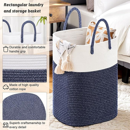 Laundry Basket, Woven Cotton Rope Laundry Hamper, Versatile Storage - Image 2