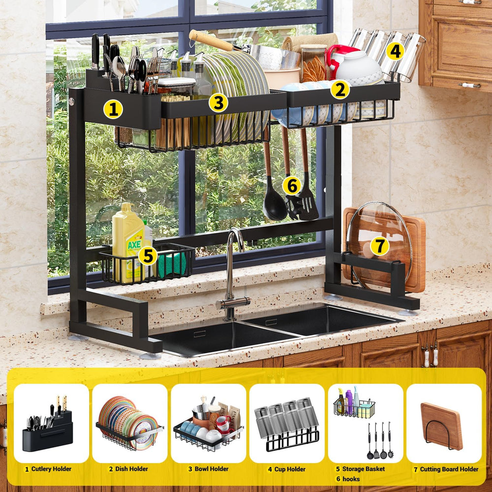 ilvvan Over Sink Dish Drying Rack (Expandable Height/Length) Snap-On Design L...