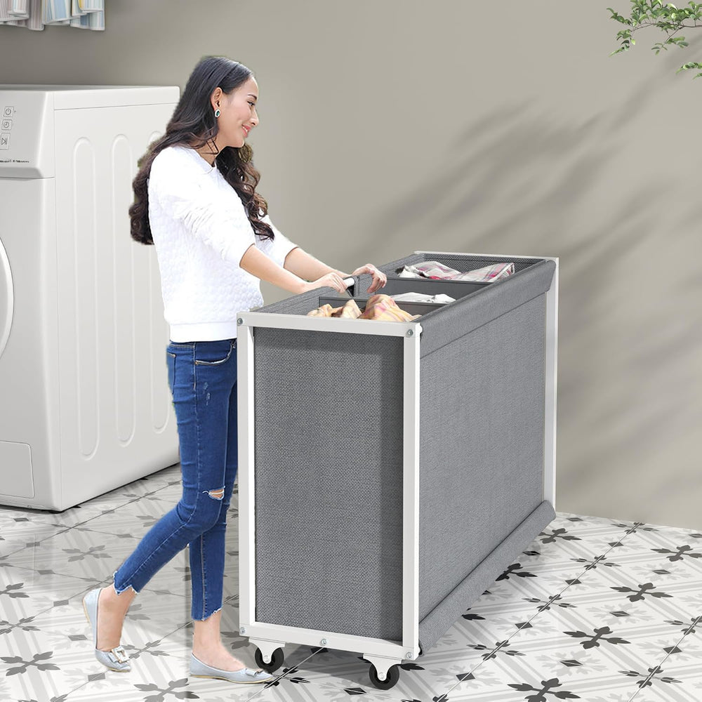 Laundry Hamper Laundry Basket with 3 Section Pull-Out Rolling Bags, Laundry S...