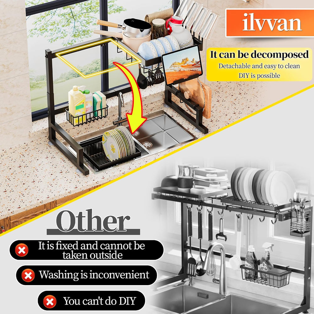 ilvvan Over Sink Dish Drying Rack (Expandable Height/Length) Snap-On Design L...