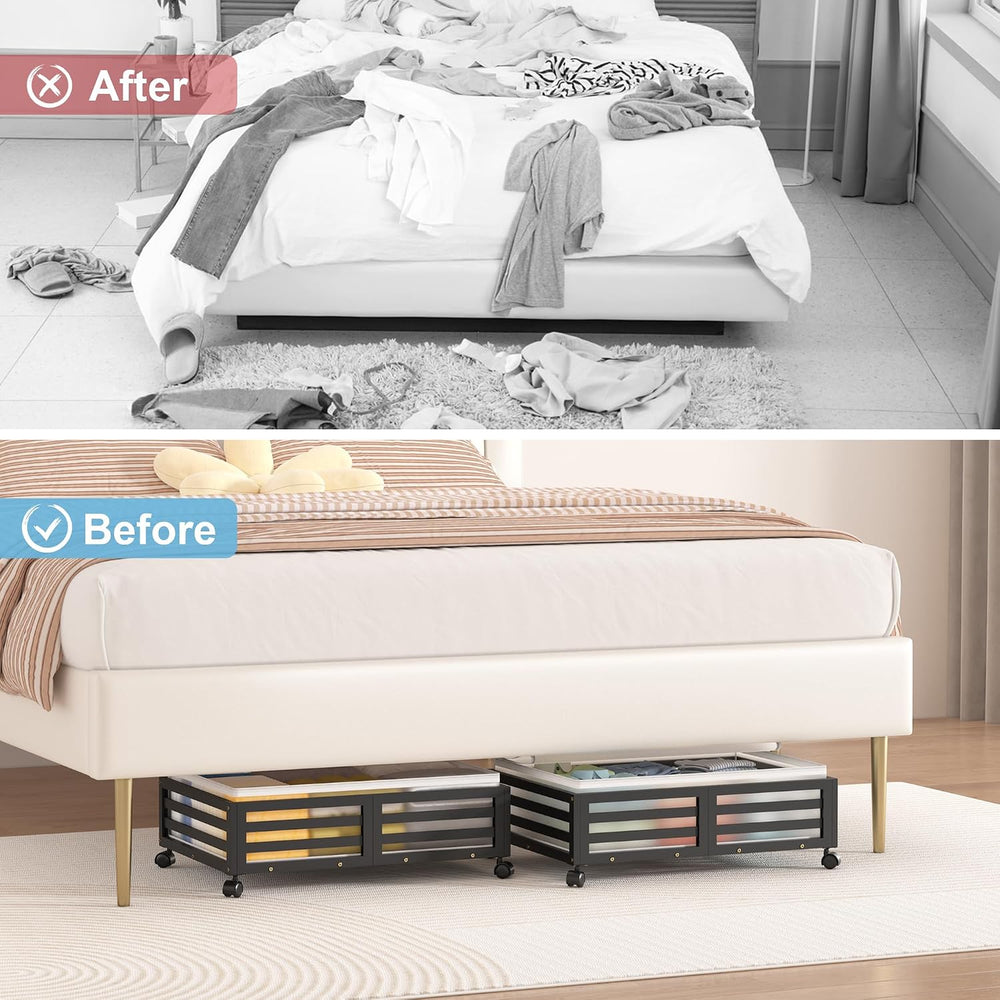 Under Bed Storage with Wheels, 2 Pack Bamboo Drawers for Shoes and Clothes