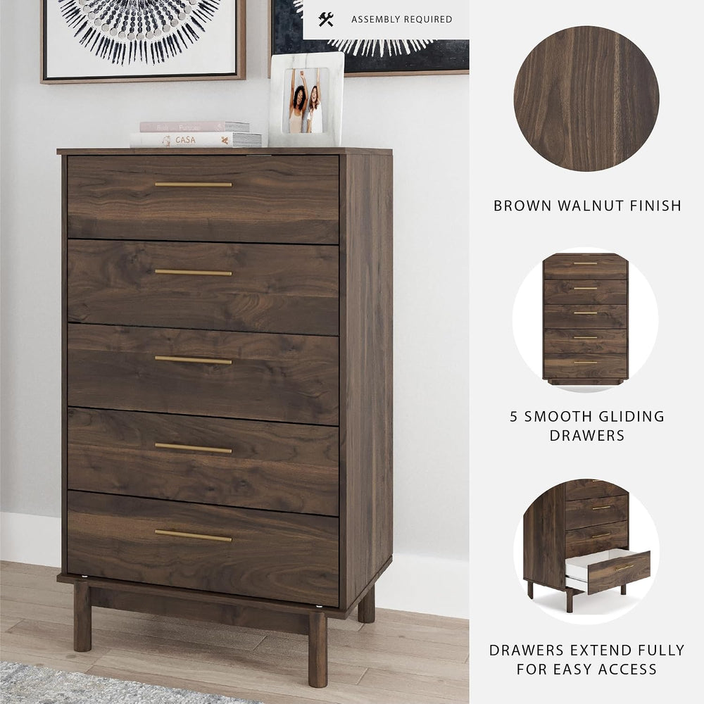 Signature Design by Ashley Tall 5 Drawer Chest, Mocha Walnut Dresser