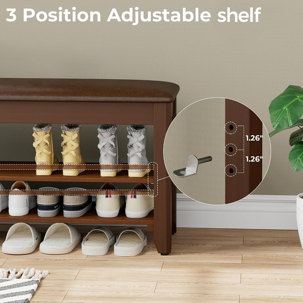 Homleke 31.5" Wide Solid Wood Shoe Rack Bench with Flip-Top Storage