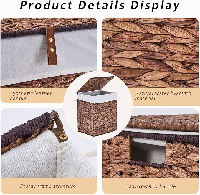 Handwoven Laundry Basket with Lid, Natural Water Hyacinth Storage Basket with - Image 7