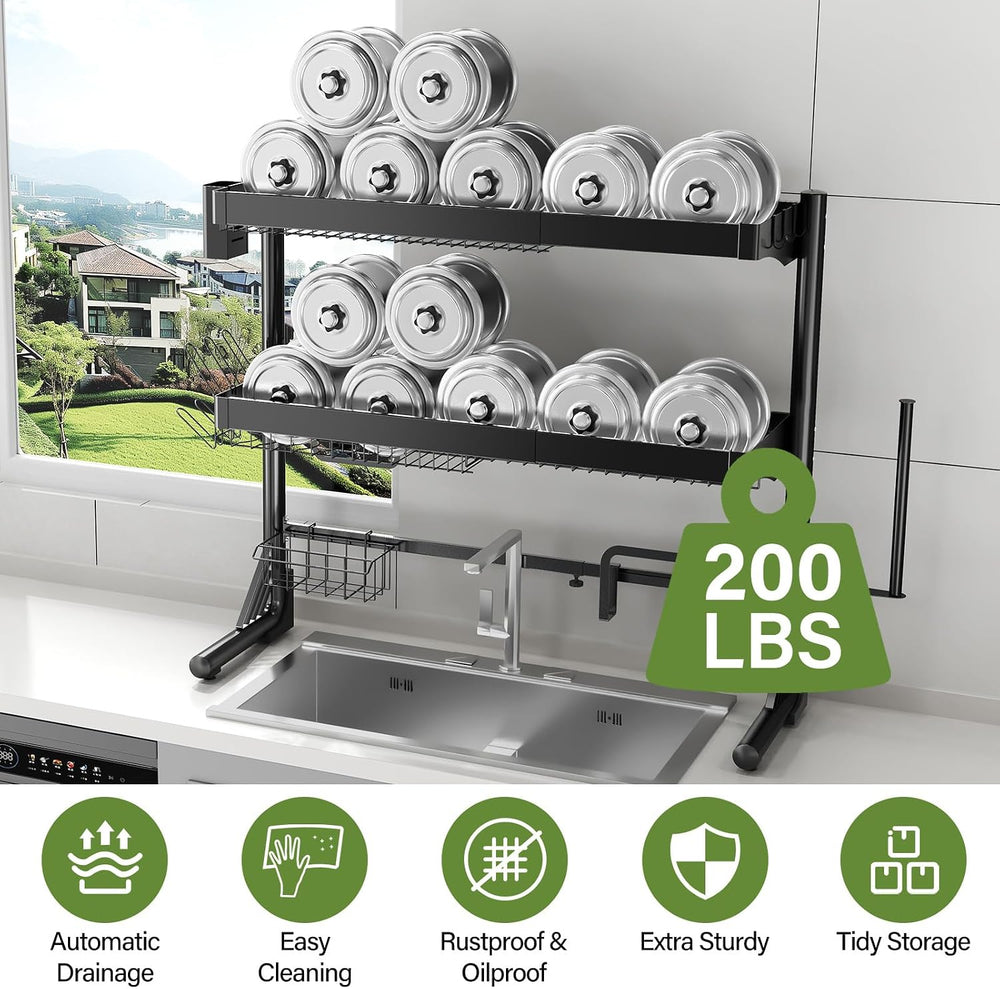 Over Sink Dish Drying Rack, 3-Tier Full Stainless Steel Drainer Dish Rack Adj...