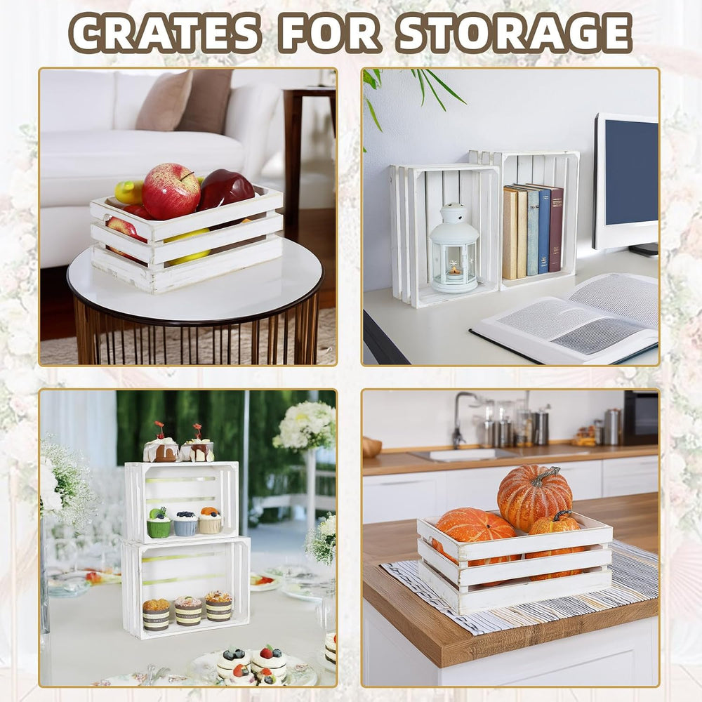 5-Piece Rustic White Wooden Crates Set, Wall Mountable Slatted Storage Crates...