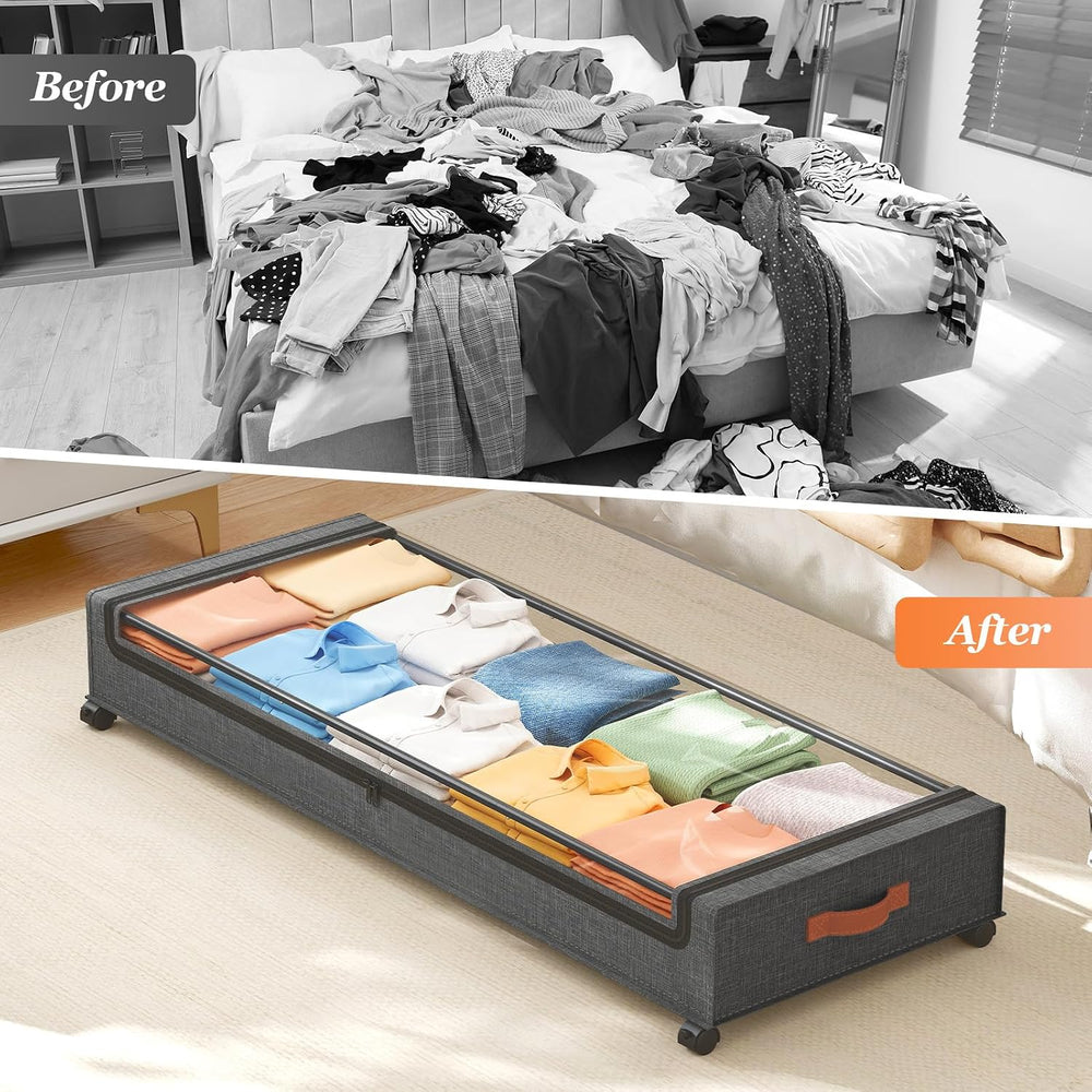 Yecaye 85 L Under Bed Storage with Wheels, 2 Pack Extra Large Under Bed Stora...