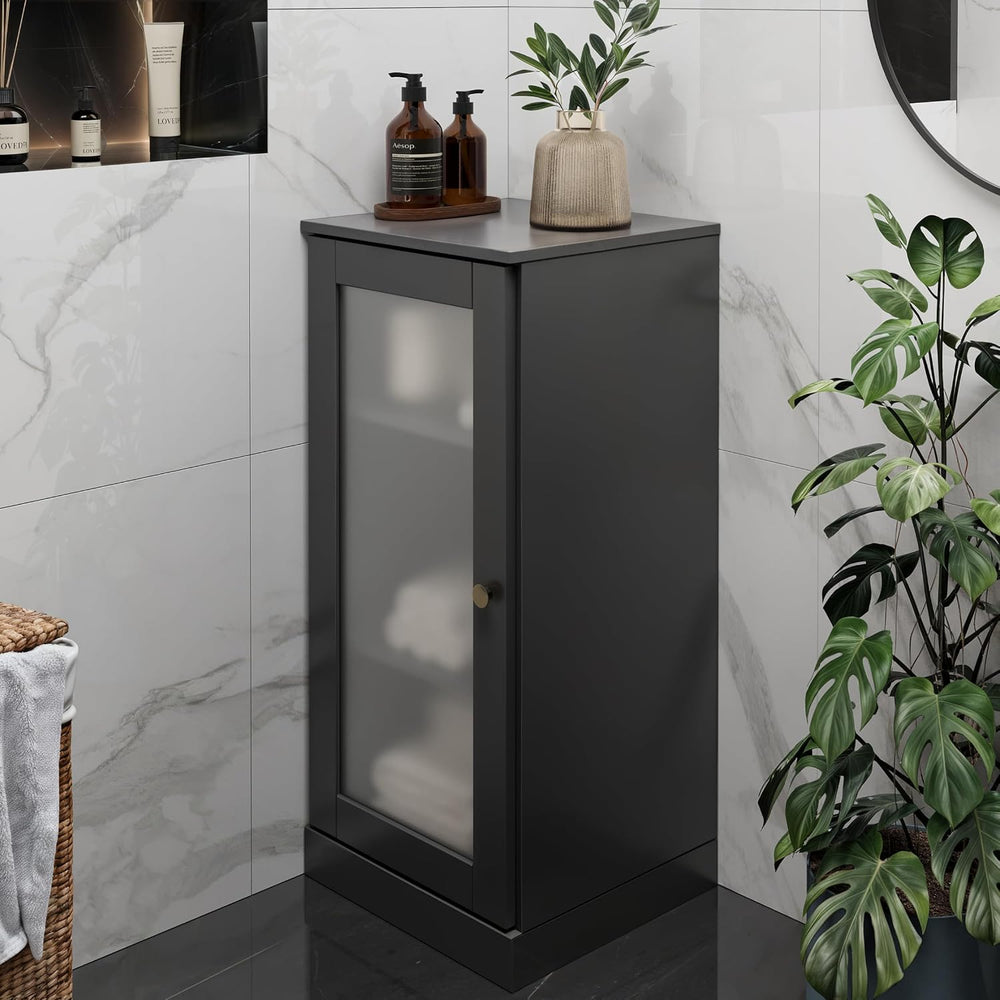 Palace Imports 100% Solid Wood Bathroom Cabinet, Frosted Door, Black, 16.5&qu...