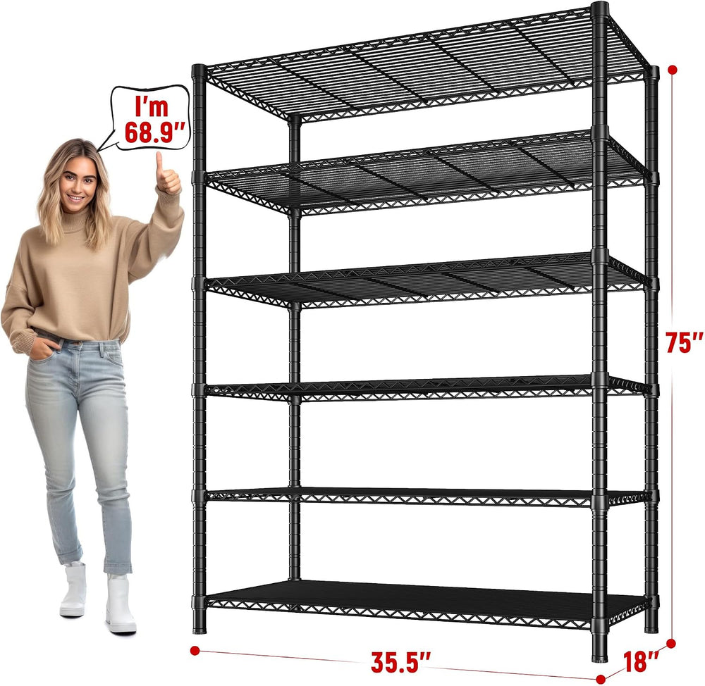 REIBII 75''H 6 Tier Wire Shelving,1800LBS Storage Shelves,Kitchen,Pantry