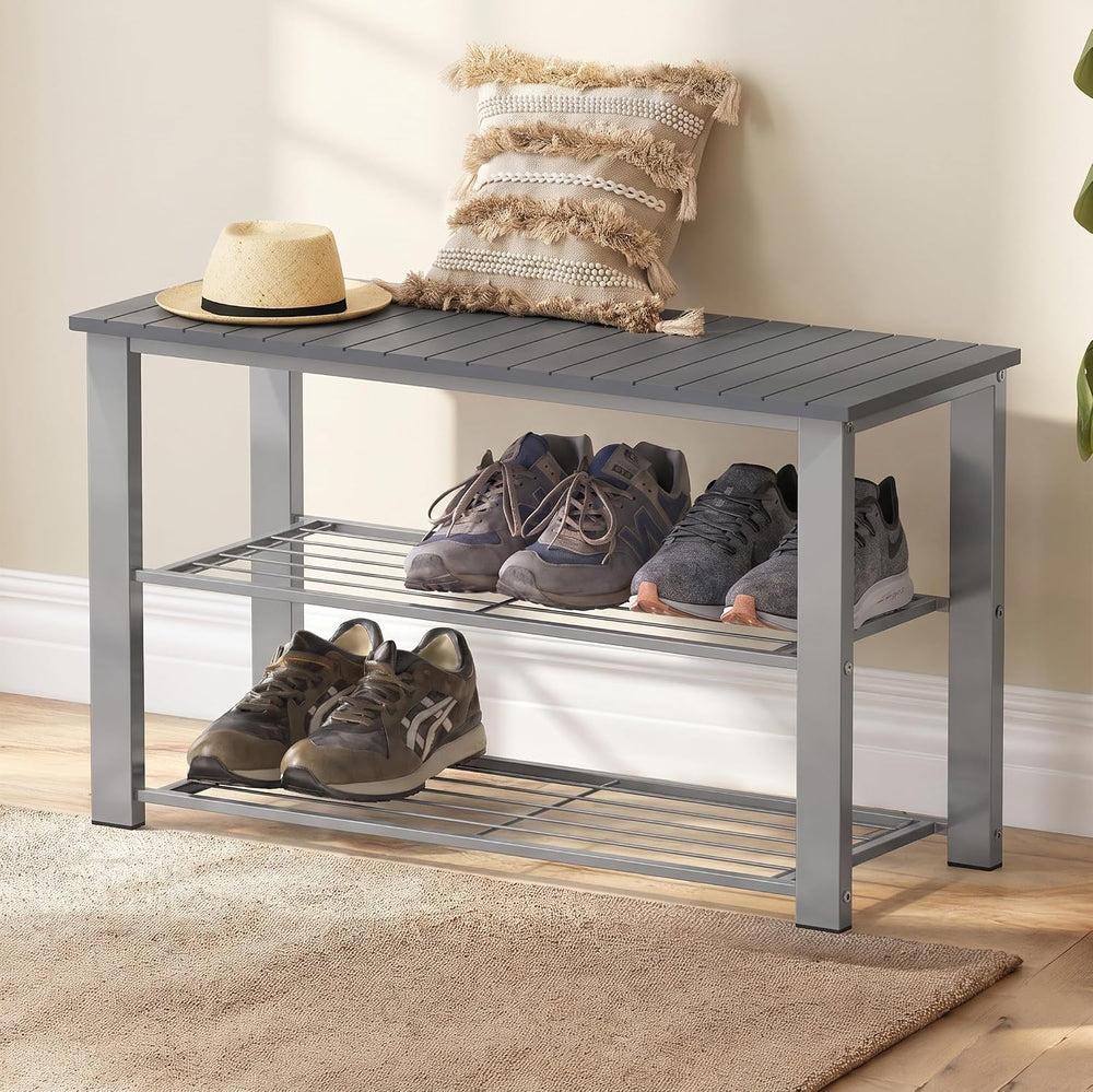 Simple Houseware Wooden Top Shoe Rack Bench for Entryway, Grey