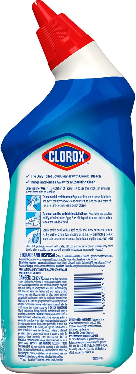 Clorox Toilet Bowl Cleaner Clinging Bleach Gel, Ocean Mist, 24 Fluid Ounces (Package May Vary)