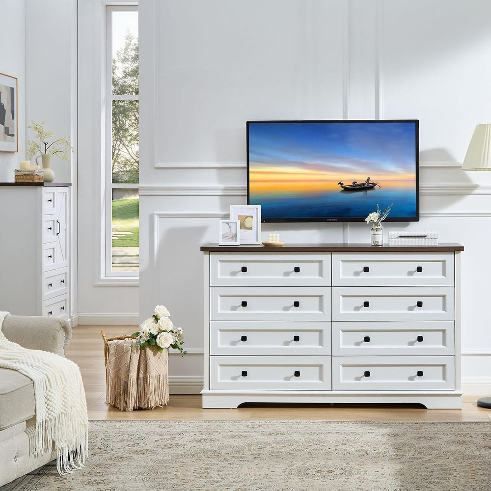 SOOWERY Farmhouse Dresser for Bedroom, Tall Chest of Drawers, White