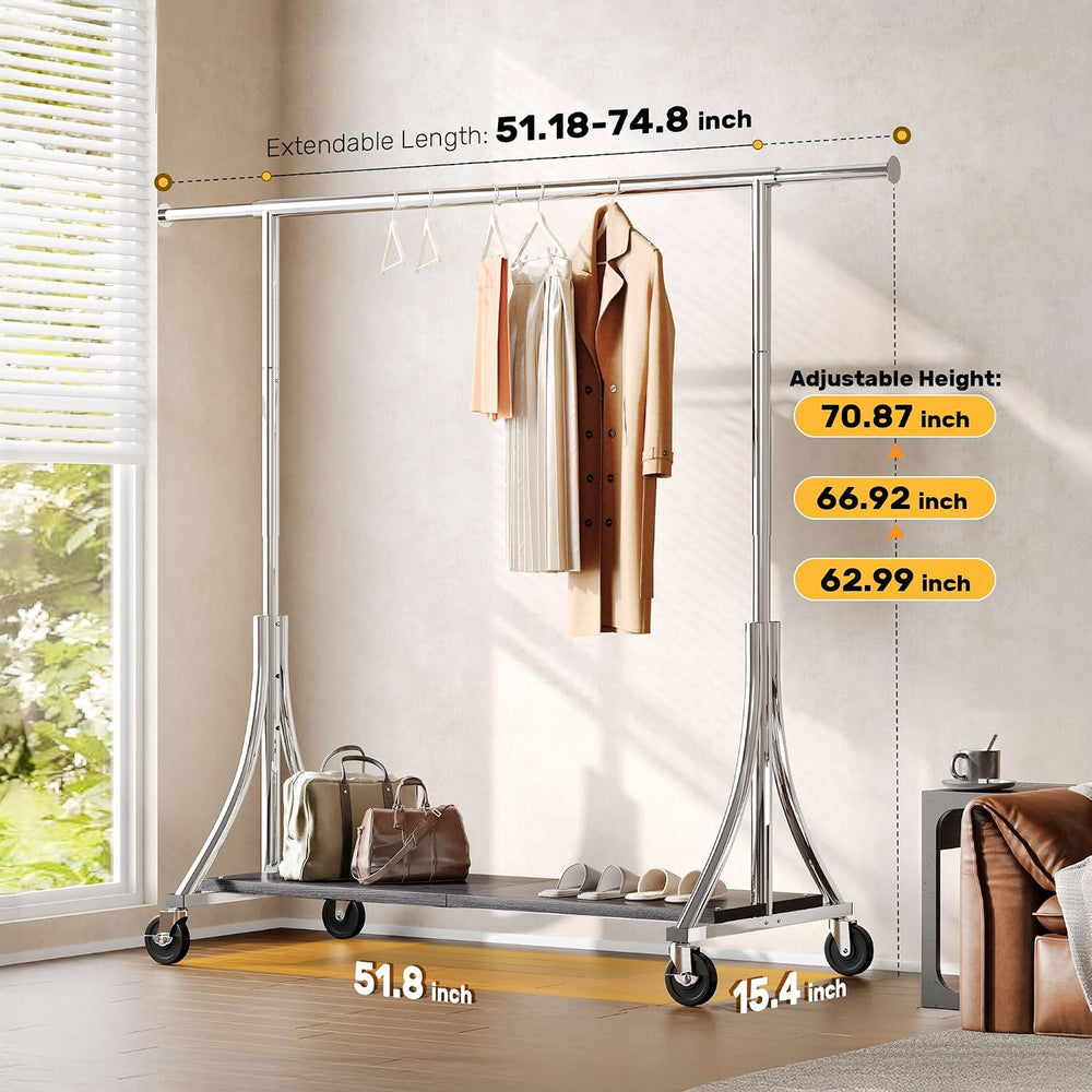 HOKEEPER Clothes Rack with Wood Shelves Load 500LBS Height Adjustable