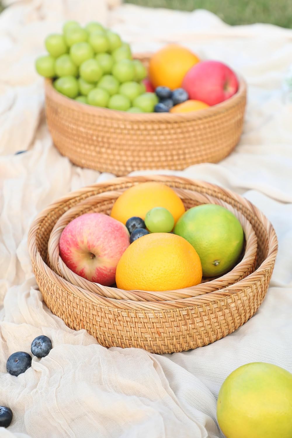 HITOMEN Handmade Rattan Bread Baskets Round Wicker Fruit Serving Storage Bowl...