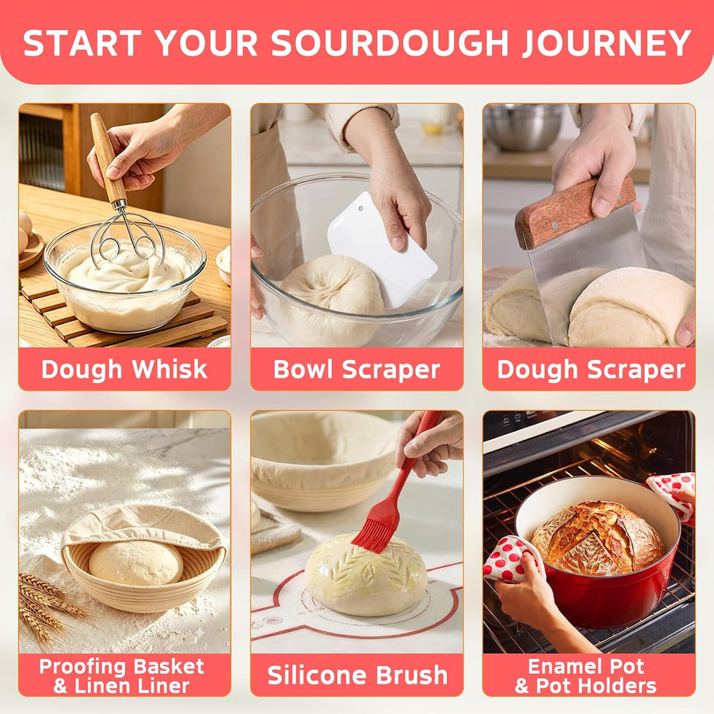 Sourdough Starter Kit with Enamel Cast Iron Pot 6.5 QT for Bread Baking