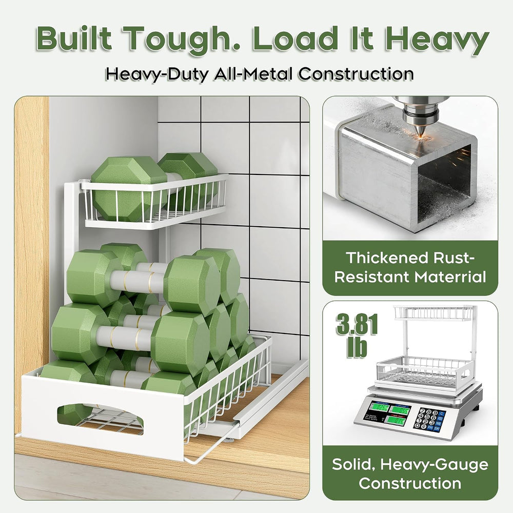 Under Sink Organizer, 2-Pack L-Shaped Metal Pull-Out Drawers for Kitchen