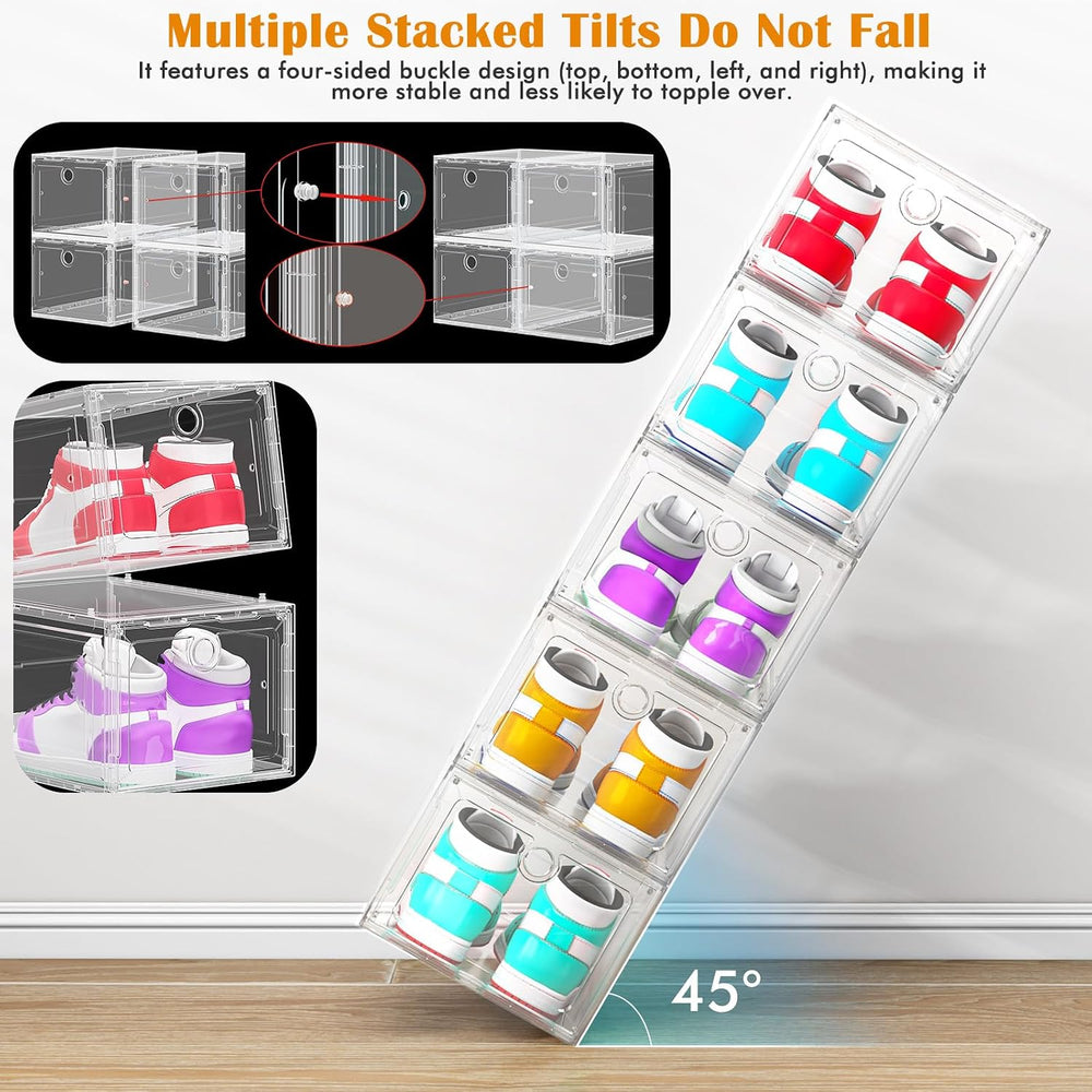 ARSTPEOE 12-Pack Shoe Storage Boxes Clear Magnetic Stackable