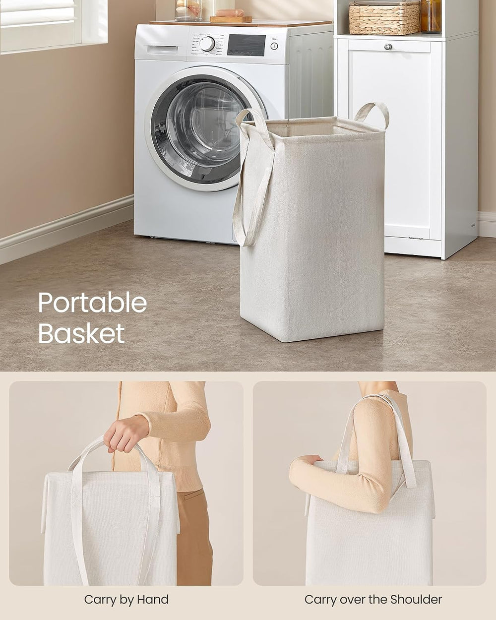 VASAGLE Tall Storage Cabinet, with Removable Laundry Basket, Cloud White