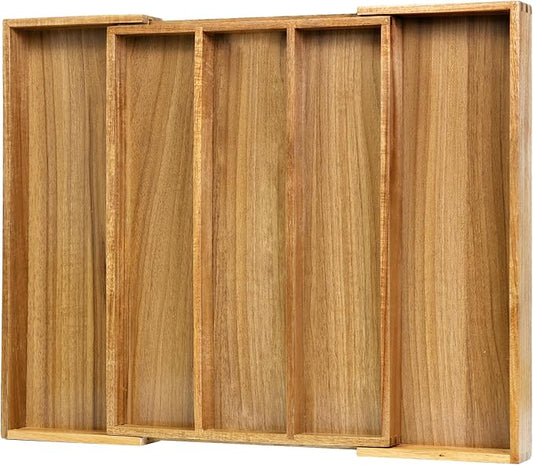 VaeFae Acacia Kitchen Silverware Organizer, Cutlery Drawer Organizer - Image 2