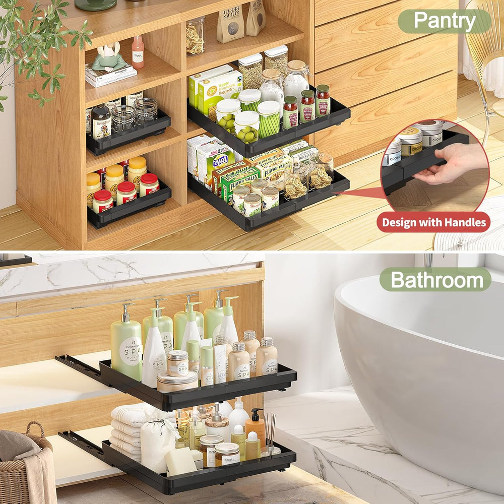 DOMNIU Pull Out Cabinet Organizers Expandable,Black,16.9"Depth,2 Pack