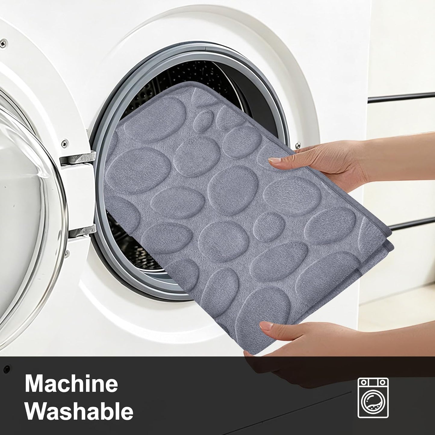 Memory Foam Bath Mat,16x24 Inch Non Slip Cobblestone Bath Mats,Manchine Washable Absorbent Bathroom Floor Mats,Ultra Soft and Quick Dry Bath Rugs for Bathroom Tub and Shower,Gray