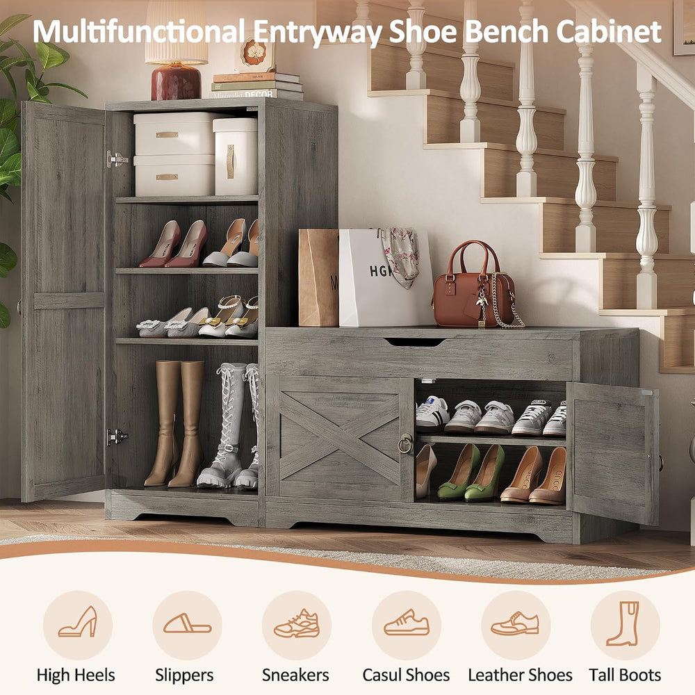 47'' Shoe Storage Bench, 7-Tier Storage Bench, L-Shaped Entryway Benc...