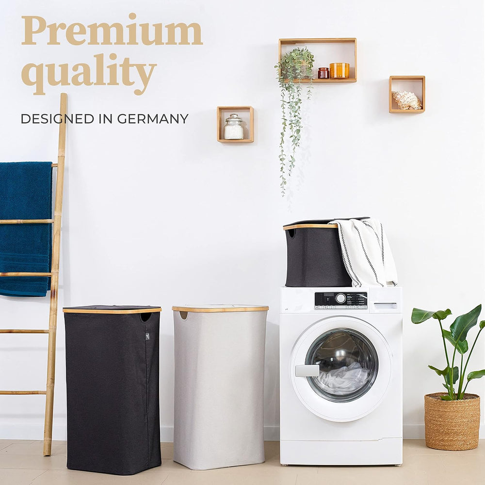 HENNEZ Laundry Hamper With Lid - 100L - Thick Fabric 220gsm - Dirty Clothes H...