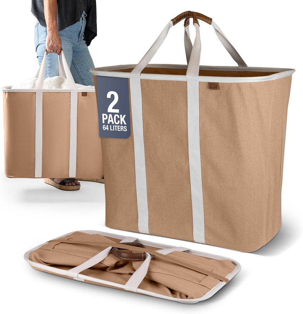 CleverMade Collapsible Fabric Laundry Hamper Premium, Mocha, 2 Pack