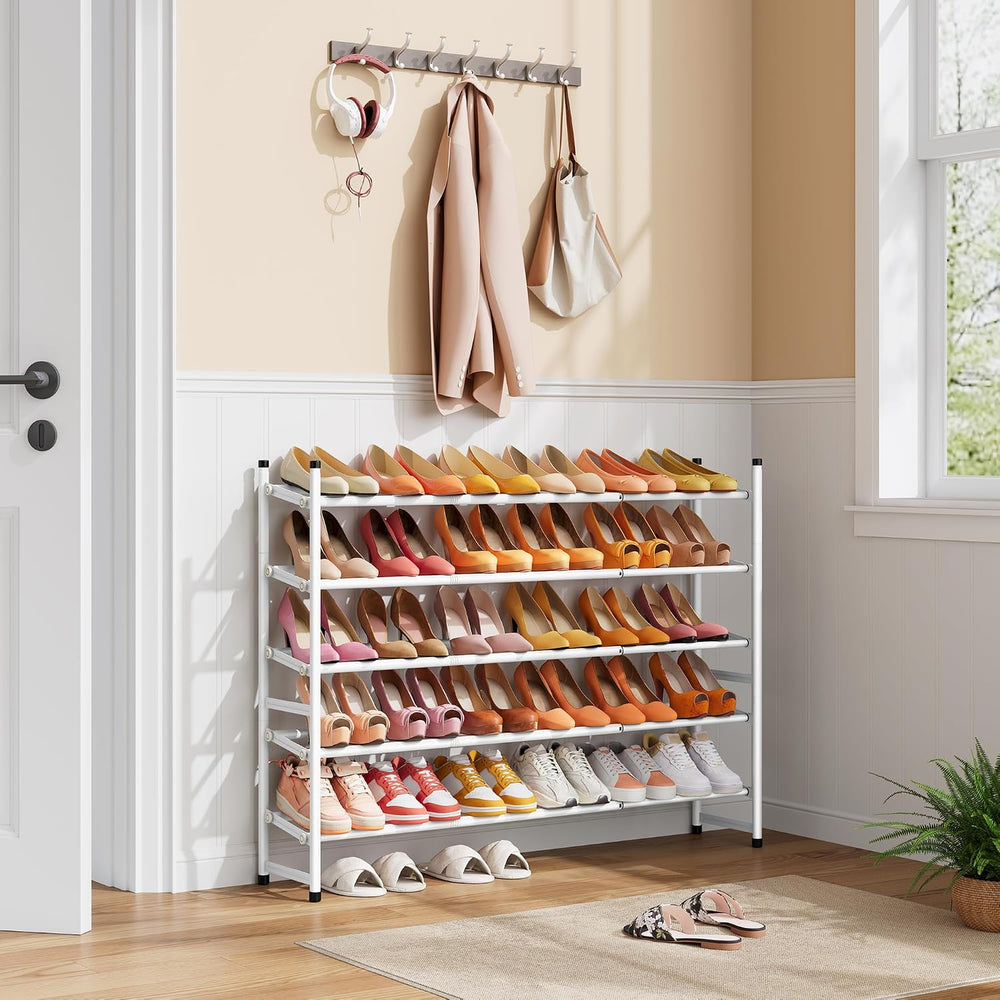 Tajsoon Expandable Shoe Rack for Closet 5 Tier, 28“-41“Stackable, White