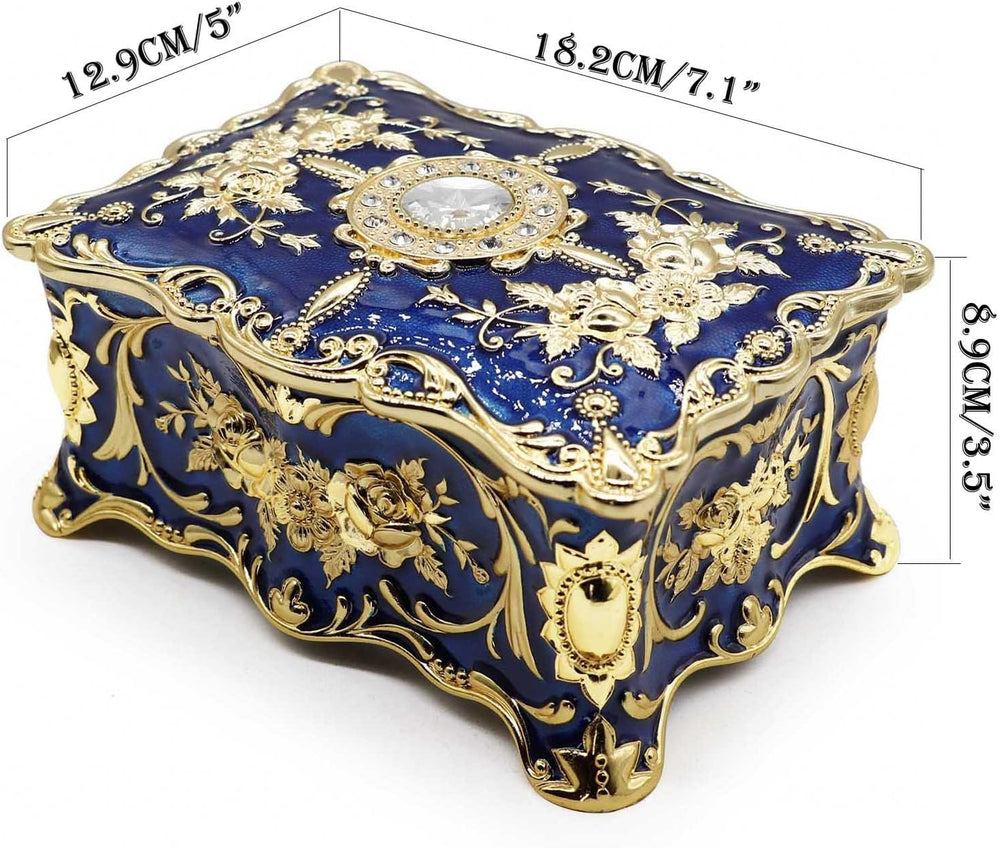Luxury Vintage Rectangle Metal Alloy Jewelry Box Trinket Organizer Storage Bo...