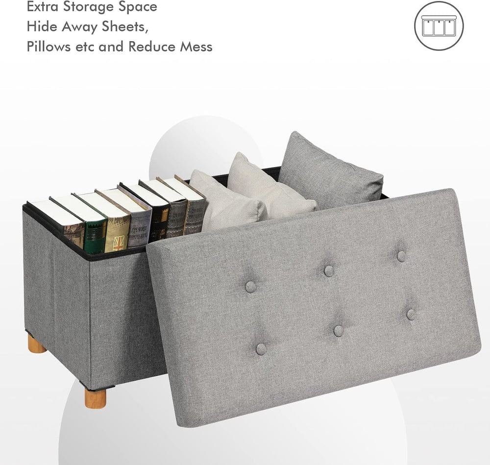PINPLUS Ottoman with Storage Coffee Table, Grey Footrest-Stool Linen Chest wi...