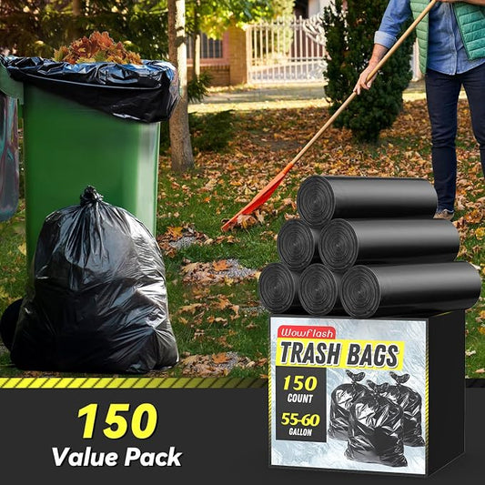 150 Count 55-60 Gallon Trash Bags, Sturdy & Tear-Resistant Commercial Can - Image 2