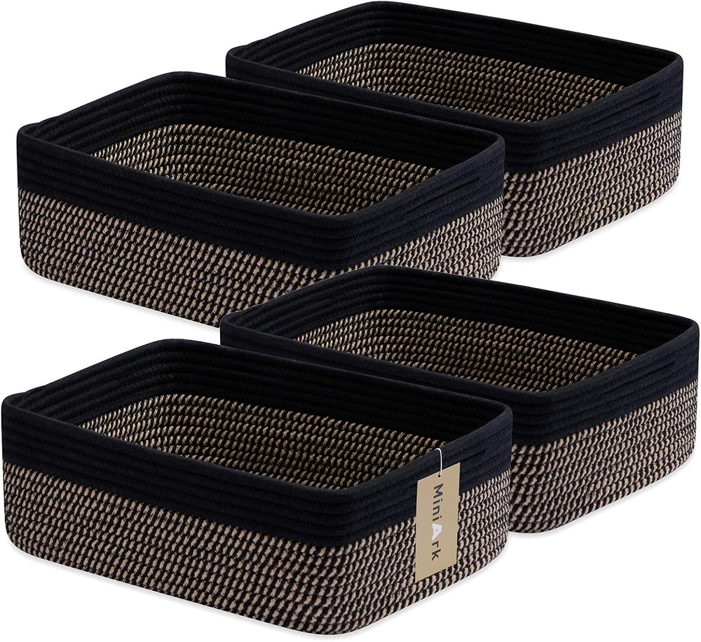 MiniArk Large Shallow Organizing Baskets 15x11x5.1 Inches - Rope Woven Storag...