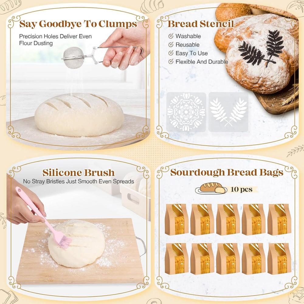 Sourdough Starter Kit Complete Set with Tools, Proofing Baskets, Jars