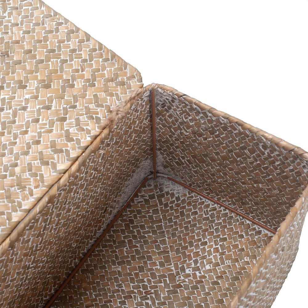 Wicker Basket with Lid, Seagrass Storage Basket, Woven Decorative Storage Bas...