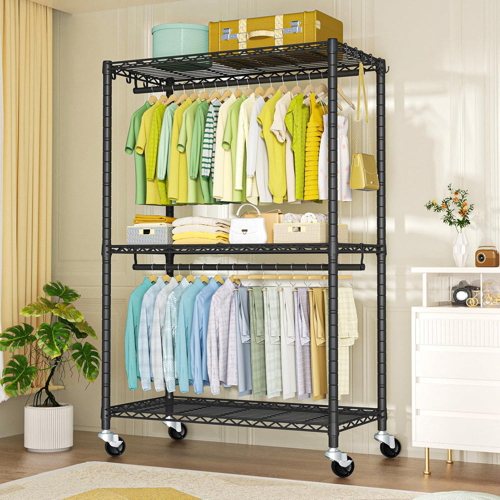 FUTASSI Rolling Clothes Rack, Clothing Racks for Hanging Clothes, Black