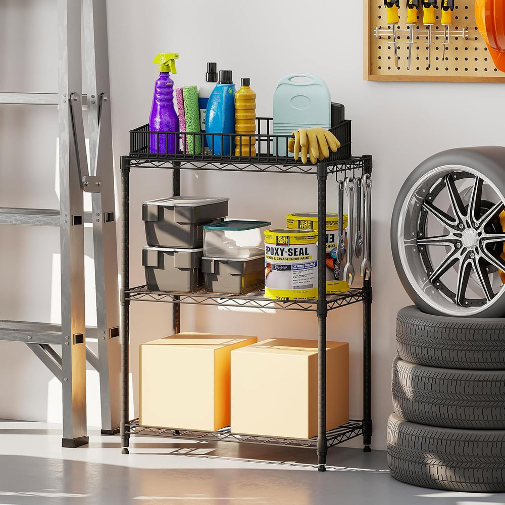 GOFLAME 3-Tier Metal Storage Shelving Unit, Heavy-Duty Adjustable Utility She...