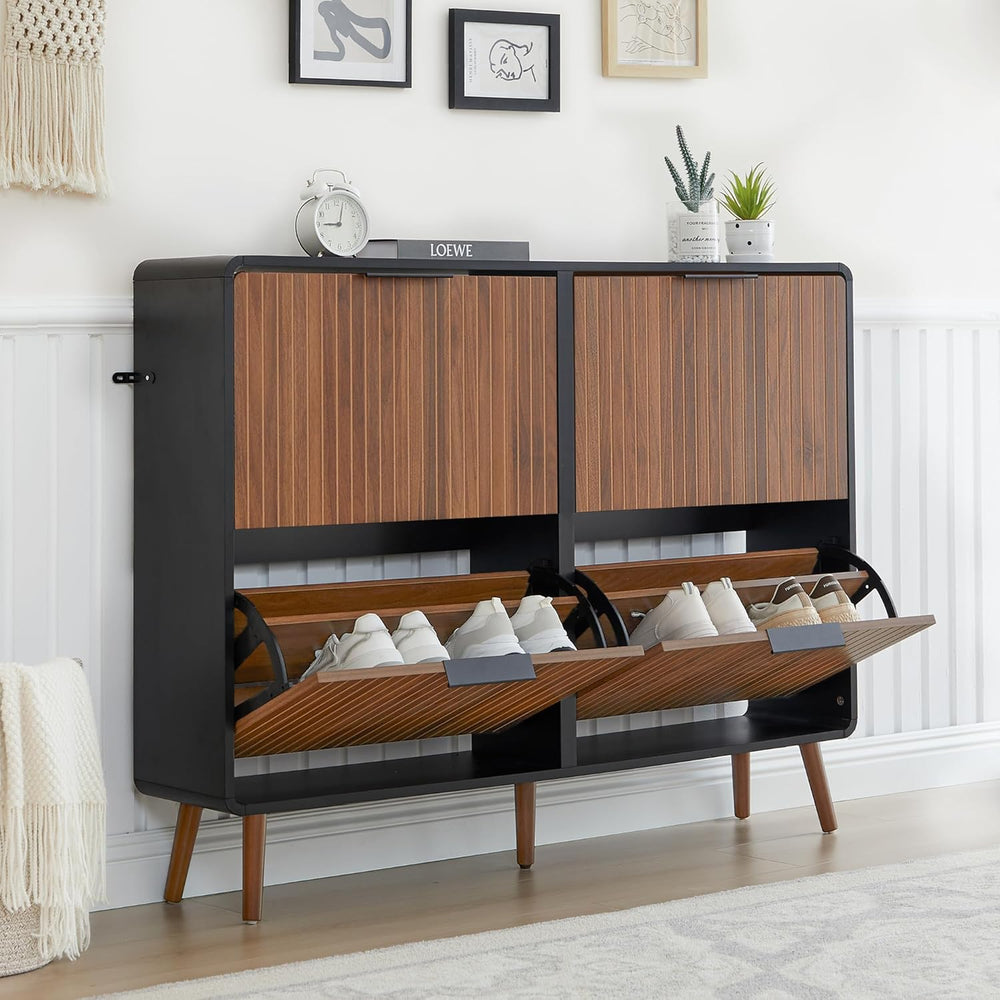 FurSch 47" Fluted Large Shoe Cabinet with 4 Flip Drawers