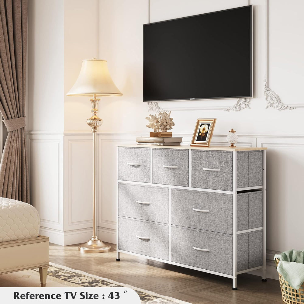 WLIVE Dresser for Bedroom, 7 Drawers, TV Stand, Light Grey