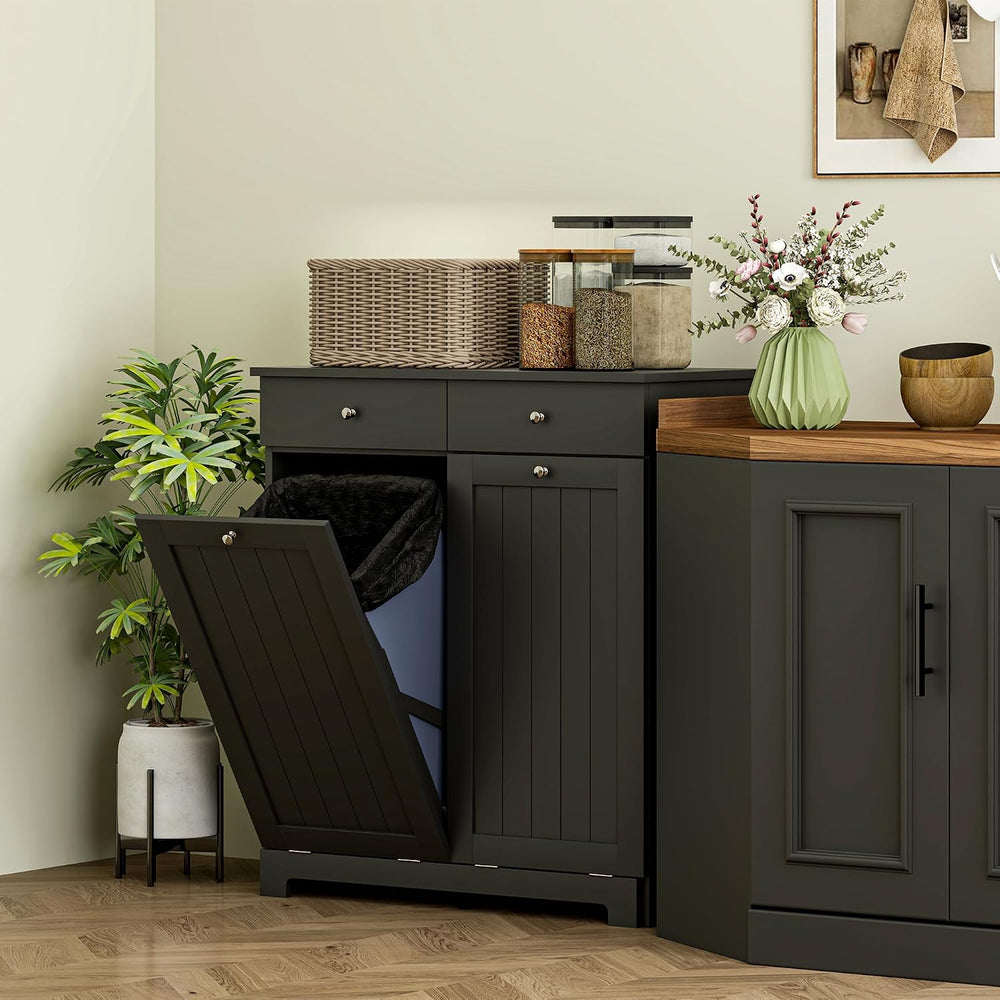 HOMCOM Laundry Cabinet with 2 Removable Baskets, Tilt Out Hamper, Black