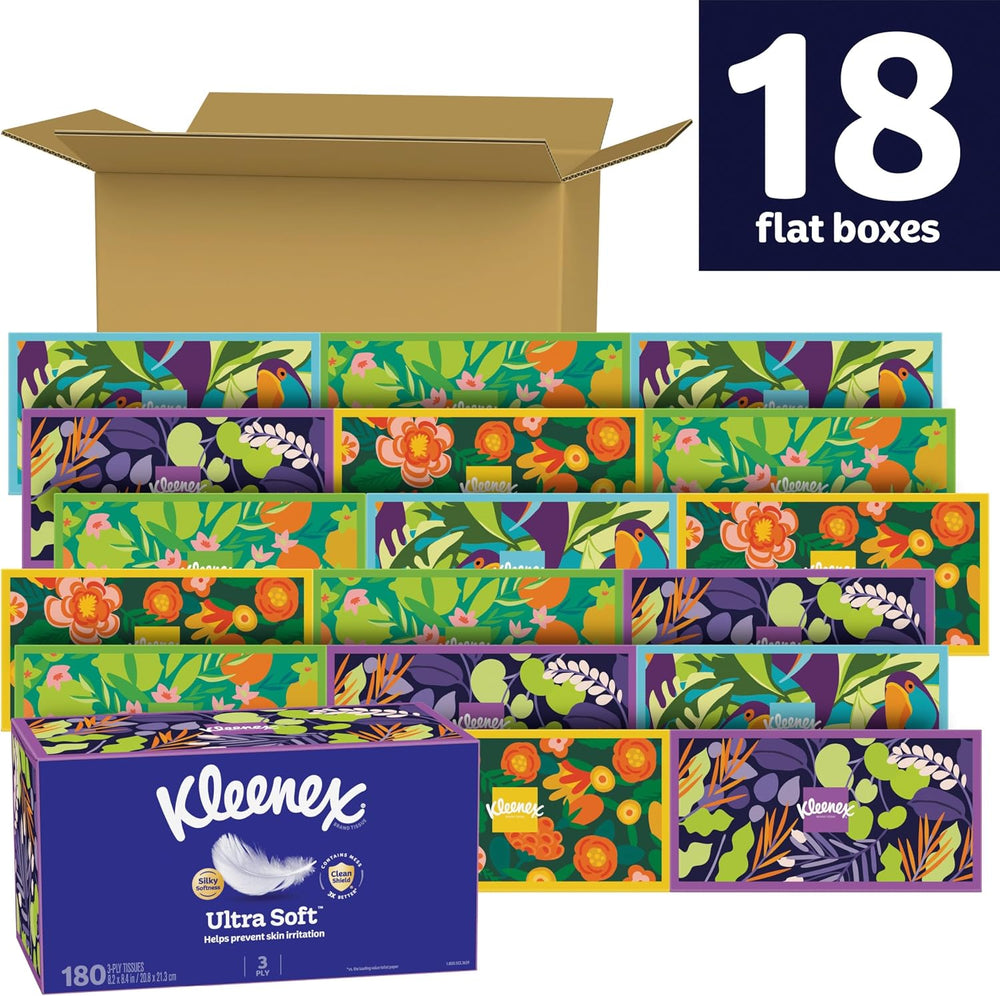 Kleenex Ultra Soft Facial Tissues, 18 Flat Boxes, 180 Tissues per Box