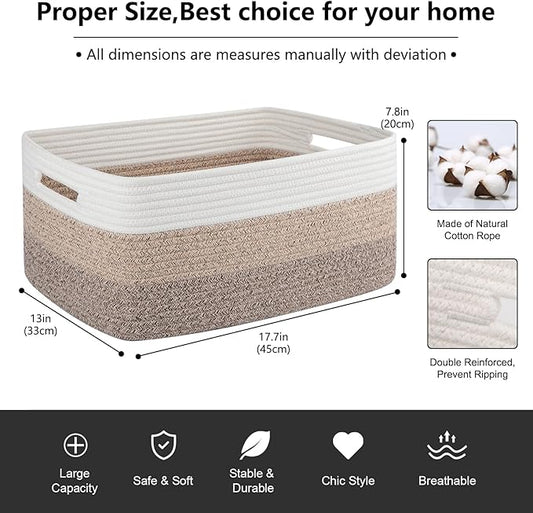 Large Storage Basket for Organizing, Woven Rope Basket for Shelves, Closet - Image 2