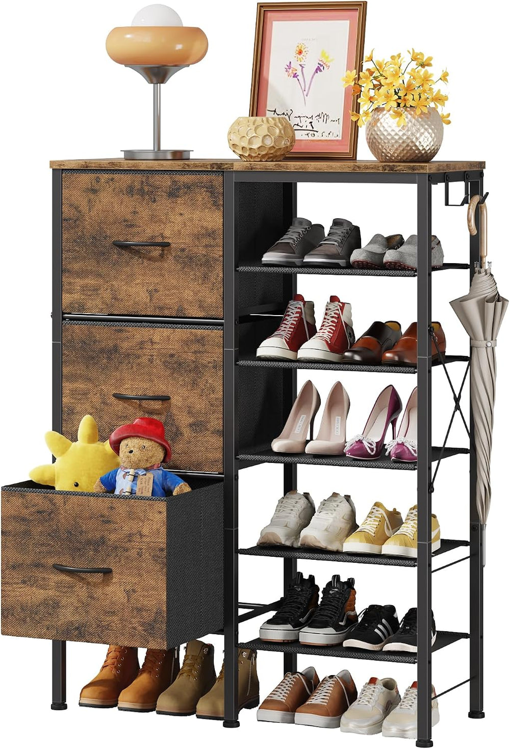 YAOHUOO Shoe Rack Organizer with 3 Fabric Drawers, 6 Tier Shoe Cabinet Storag...