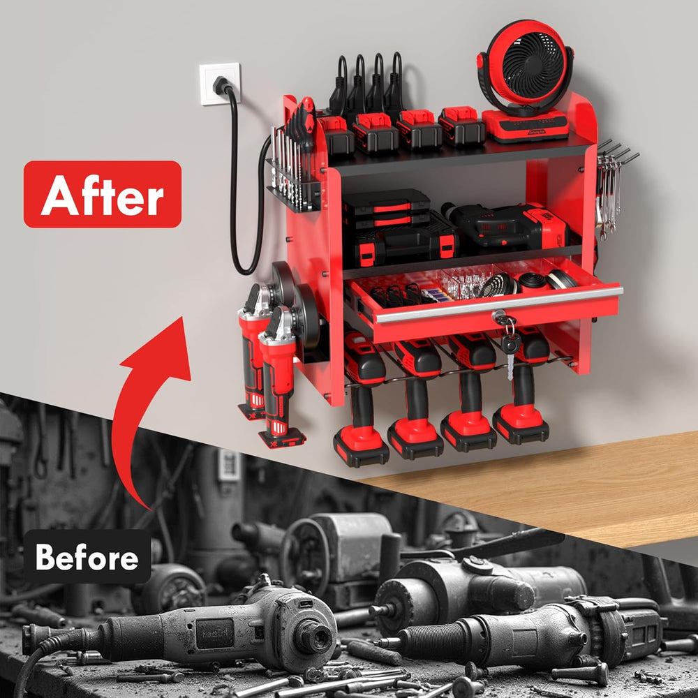 KSVO Power Tool Organizer Wall Mount with Drill Rack & Locking Drawers